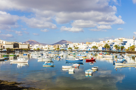 Arrecife in Lanzarote Charco de San Gines boats in Canary Islandsのeditorial素材