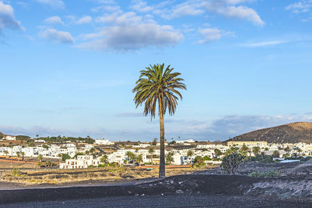 view to Uga in the morning, rural village in Lanzaroteの写真素材