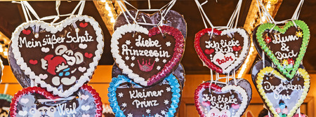 ZINNOWITZ, GERMANY - APRIL 19, 2014: Traditional Gingerbread Hearts at the Festival celebrating the start of spring in Zinnowitz, Germany. The easter festival takes place yearly at the easter sunday.のeditorial素材