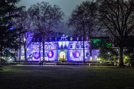 FRANKFURT, GERMANY - JAN 21, 2015: light event Winterlichter by night   in the Palmgarden in Frankfurt, Germany.The light show is open to public until 25th of January.のeditorial素材