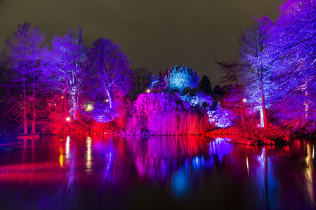 FRANKFURT, GERMANY - JAN 21, 2015: light event Winterlichter by night   in the Palmgarden in Frankfurt, Germany.The light show is open to public until 25th of January.のeditorial素材