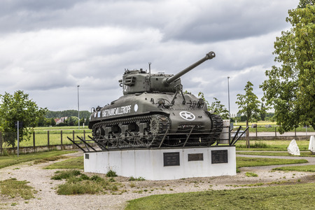 MARCKOLSHEIM, FRANCE - JULY 3, 2013: tank in front of casemate 35/3 at the Maginot line in Marckolsheim, France. Marckolsheim has been restored and houses the Musee Memorial de la Ligne Maginot du Rhin.のeditorial素材
