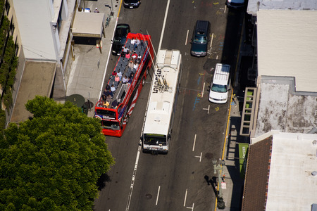 SAN FRANCISCO, USA - JUL 24, 2008: aerial of Hop-On-Hop Off Sightseeing Bus Tour in San Francisco, USA. The hop-on, hop-off bus tour includes many stops throughout San Francisco area.のeditorial素材