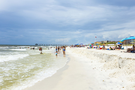 NICEVILLE, USA - JULY 21, 2013: people enjoy the beautiful beach at Niceville, USA. The adjacent cities of Niceville and Valparaiso, both built around Boggy Bayou, are known as the Twin Cities.のeditorial素材