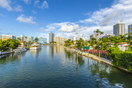 MIAMI BEACH, USA - AUG 1, 2013: luxury houses at the canal in Miami Beach, USA. Pinetree Drive is the premier neighborhood for luxury homes.のeditorial素材