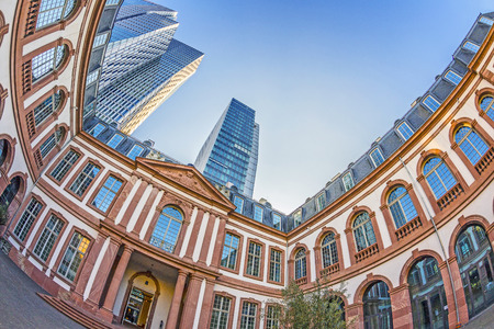 FRANKFURT - APRIL 23: PalaisQuartier on April 23, 2011 in Frankfurt. In 2009 the architects Engel und Zimmermann combined the old palace with modern offices,shops and hotels as PalaisQuartier.のeditorial素材