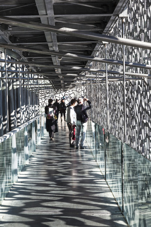 MARSEILLE, FRANCE - APR 5, 2015 : people cisit  Museum of European and Mediterranean Civilizations. MuCEM was inaugurated on 7 June 2013 when Marseille was designated as the European Capital of Culture.のeditorial素材