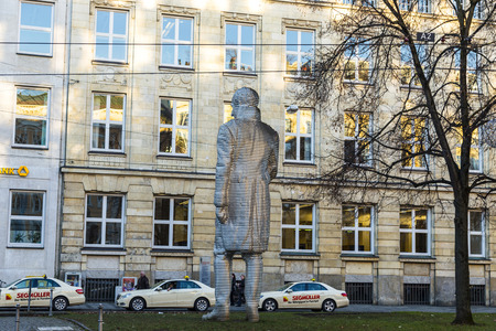 MUNICH, GERMANY - DEC 27, 2013: statue of Graf Maximilian Joseph von Montgelas, a reformer of bavarian state in Munich, Germany. The sculpture from Karin Sander was inaugurated in 2005.のeditorial素材