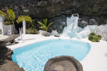 TARO DE TAHICHE, SPAIN - AUG 9, 2007: Pool in Cesar Manrique's home in Taro de Tahiche in Lanzarote, Spain. Manrique is the most important artist at Lanzarote.のeditorial素材