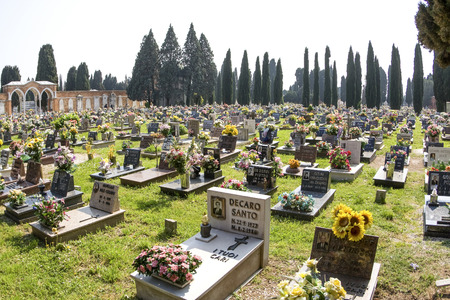 VENICE - ITALY, APR 4, 2007: gravestones at cemetry island of San Michele in Venice, Italy. San Michele is sice centuries the most important cemetery of Venice.のeditorial素材