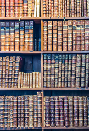 VIENNA, AUSTRIA - APR 24, 2015:  books in the beautiful Austrian National Library in Vienna, Austria. Est in 18th century, the largest library in Austria with 7.4 mill items.のeditorial素材