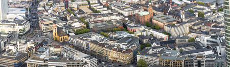 FRANKFURT, GERMANY - MAY 2, 2015: Aerial view of Frankfurt with Hauptwache and pedestrian zone Zeil in Frankfurt, Germany. The Zeil is Germanys oldest pedestrian zone.のeditorial素材