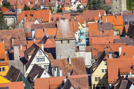 aerial of Rothenburg ob der Tauber, Bavaria, Germanyの写真素材