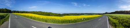 Spring countryside of yellow rapeseed fields in bloom near Usingenの写真素材