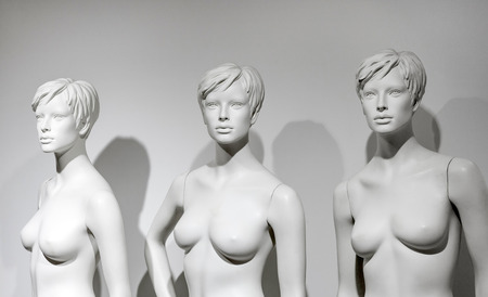 naked female puppet dummys in a window