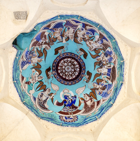 UDAIPUR, INDIA - OCT 21, 2012: famous wall paintings shows cycle of godness and people in the city palace in Udaipur, India. The foundation of the fort was laid in 1559  by Udai Singh.のeditorial素材