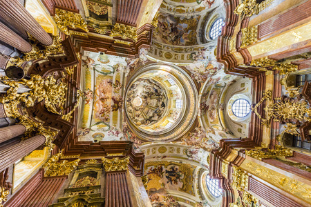 MELK, AUSTRIA - APR 22, 2015: St. Peter and Paul Church in Melk Abbey in Melk, Austria. Abbey Church is considered one of the most beautiful in Austria, built in baroque churches.のeditorial素材