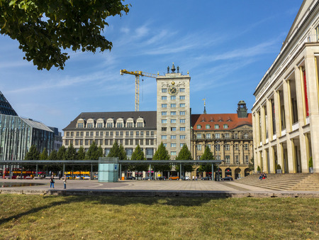 LEIPZIG, GERMANY - AUG 25, 2013: facade of famous Kroch skyscraper in Leipzig, Germany. The skyscraper opened at 1st of August 1928.のeditorial素材