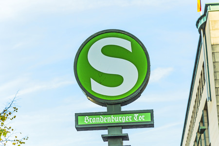 BERLIN, GERMANY - OCT 27, 2014: old vintage S-Bahn signs Brandenburger Tor in Berlin, Germany. Brandenburg Gate is a popular tourist attraction in Berlin.のeditorial素材