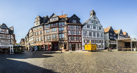 BUTZBACH, GERMANY - JUNE 4, 2015: people enjoy the beautiful medieval market place in Butzbach,...