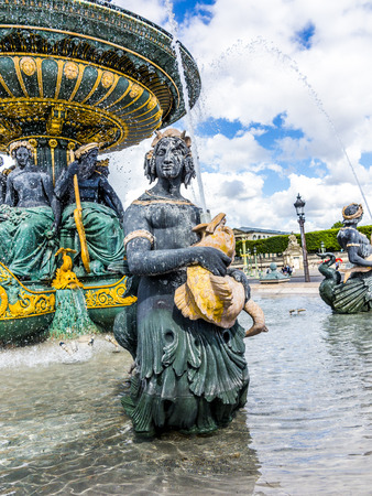 Fountain (designed by Jacques-Ignace Hittorff) on Place Concorde. Place de la Concorde is one of major public squares in Paris, France. Measuring 8.64 hectares, it is largest square in French capital.のeditorial素材