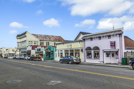 FERNDALE, USA, JUNE 18, 2012: Victorian storefronts in Ferndale, USA. The city contains dozens of well-preserved Victorian storefronts and homes.のeditorial素材