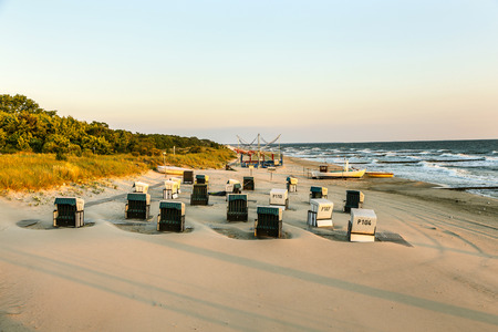 beach chairs in morning light at the baltic seaのeditorial素材
