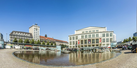 LEIPZIG, GERMANY - AUG 8, 2015: Old Town Hall in Leipzig with people at marketplace. In about 1165, Leipzig was granted municipal status and market privileges.のeditorial素材