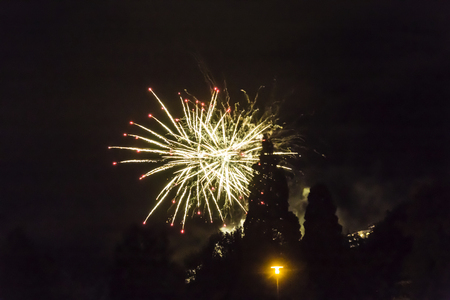 BAD SODEN, GERMANY - AUG 15, 2015:  firework in Bad Soden due to the anual summertime festival in Bad Soden, Germany.のeditorial素材