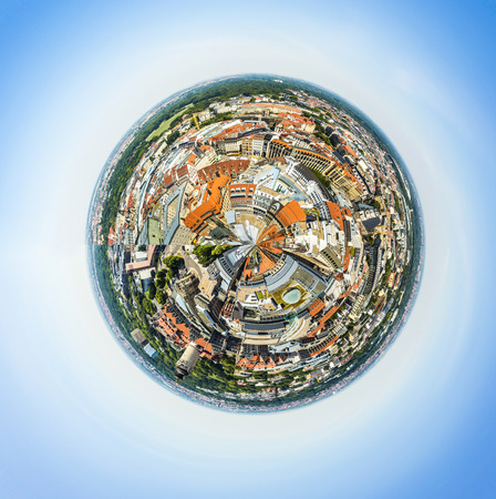 Panoramic view of Leipzig under blue cloudy skyの写真素材