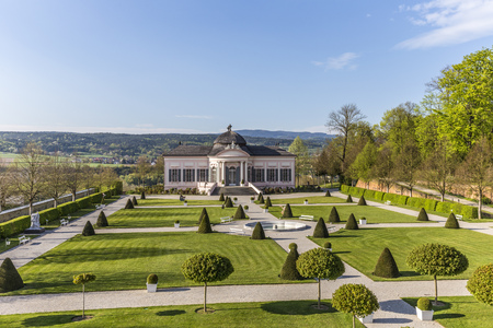 MELK, AUSTRIA - APR 22, 2015: stifts park with garden pavillion at famous convent in Melk, Austria. The park with pavillion was built in 1747 by Franz Munggenast.のeditorial素材