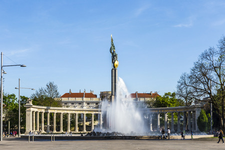 VIENNA, AUSTRIA - APR 25 2015: people at Soviet War Memorial in Vienna. Formally known as the Heroes Monument of the Red Army. It was unveiled in 1945.のeditorial素材