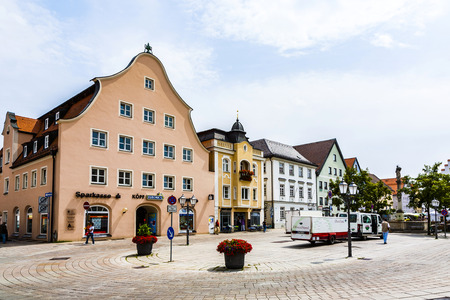 SCHONGAU, GERMANY - JULY 31, 2015: famous old medieval town of Schongau, Germany. In 1331 SChongau got the right by Ludwig the Bavarian to publish own money.のeditorial素材