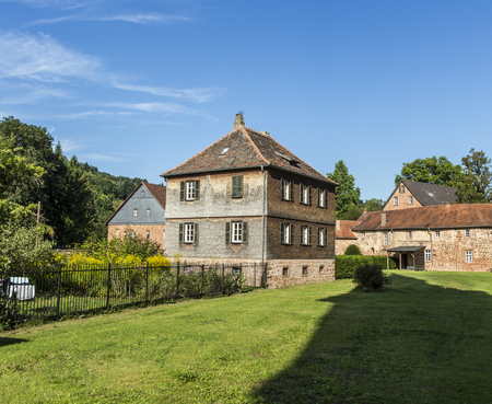 old castle in medieval city of Buedingen under blue skyのeditorial素材