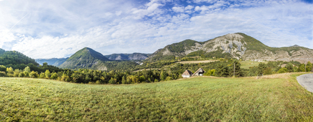 rural landscape in region les haut alpes in France with meadowの写真素材