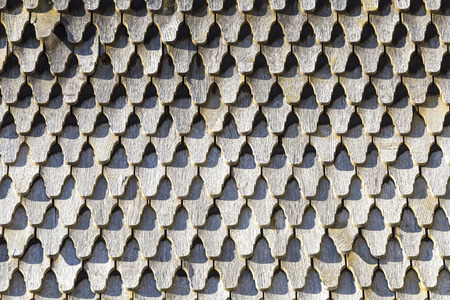 Old rotten wooden roof. Black - white backgroundの写真素材