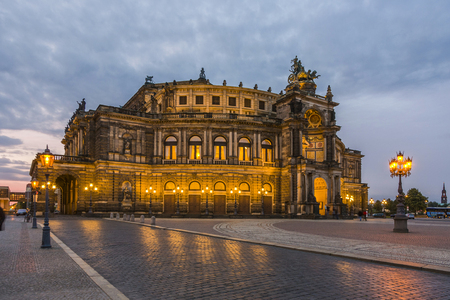 Dresden - illuminated Semperoper in  Germany by nightのeditorial素材
