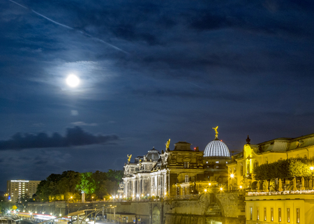 Dresden - Germany - Promenade by night under full moonの写真素材