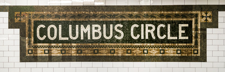 New York, USA - OCT 22, 2015: old vintage sign Columbus circle Subway Station in Manhattan. Intricate tiles with symbols  in terra cotta describe the place.のeditorial素材