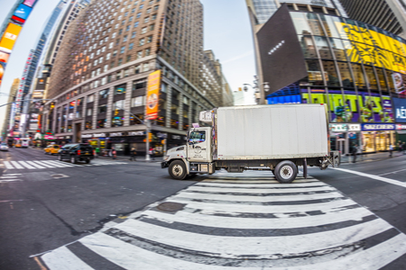 NEW YORK, USA - OCT 21, 2015: van at Times Square, featured with Broadway Theaters and huge number of LED signs, is a symbol of New York City and the United States.のeditorial素材