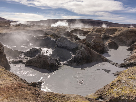 Geyser basin Sol de Manana in Bolivia