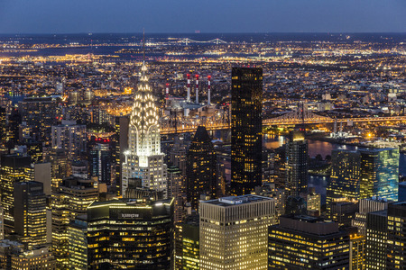 NEW YORK CITY, USA - OCT 23, 2015: Chrysler Building at night  in Manhattan, New York City. It was designed by William Van Alena as Art Deco architecture and the famous landmark.のeditorial素材