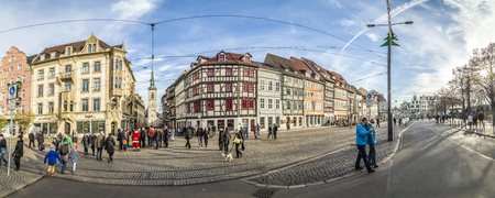 ERFURT, GERMANY - DEC 20l 2015: people atne of the central streets of the city of Erfurt, Germany. Erfurt is the Capital of Thuringia and the city was first mentioned in 742のeditorial素材