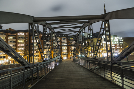 Hamburg famous Speicherstadt by night in Germanyの写真素材