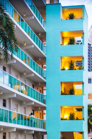 SUNNY ISLES BEACH, USA - JULY 30, 2010: evening view to apartments at the beachside at Sunny Isles Beach in Florida, USA. Sunny Isles beach is a place for rich people in the neighborhood of Miami.のeditorial素材