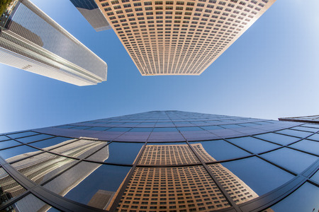 LOS ANGELES, USA - JUNE 27, 2010: perspective of skyscraper downtown los Angeles. The new KPMG...