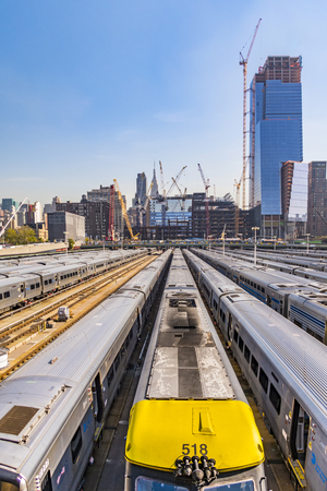 NEW YORK, USA - OCT 21, 2015: street view to  neighborhood Midtown with Penn Station in New York City, USA. Pennsylvania station is New Yorks biggest and was build in 1910.のeditorial素材