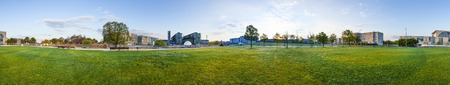 panorama of Spreebogen park in Berlin with government buildings in Berlin in early morning light