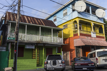 ROSEAU, DOMINICA - MAI 5, 2016: scenic wooden hut in the quarter Carib Territory in Rouseau. The hut style is typical for Roseau architecture.のeditorial素材