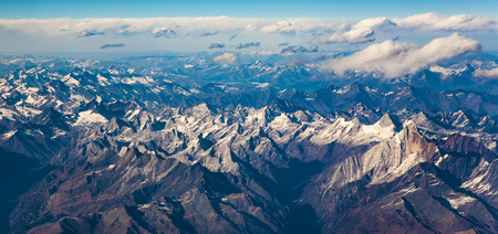 beautiful view from the aircraft to the mountains of the Himalaya on Chinese Tibetan side snow